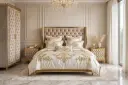 Luuxury Gold Versailles Bridal Bed Set - Velvet Bed with Wardrobe & Side Tables