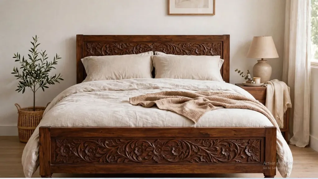 Sheesham Traditional Carved Single Bed - Pakistani Furniture | Sheesham Single Bed | Carved Single Bed
