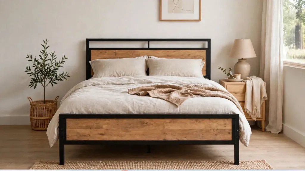 Industrial Metal Frame Single Bed with Wood Panel | Metal Single Bed | Wood Panel Single Bed | Furniture by Shakir