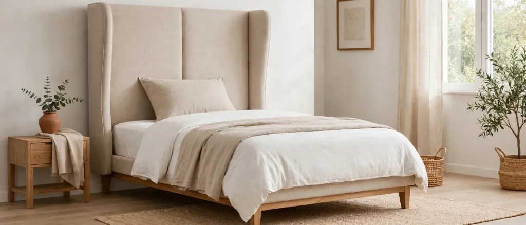 Wingback Upholstered Single Bed - Luxury Bedroom | Tall Wingback Headboard Single Bed | Premium Linen Bed | Furniture by Shakir