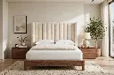 Vertical Channel Bouclé Single Bed | Tall Upholstered Headboard Bed | Premium Cushion Bed | Furniture by Shakir